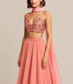 Pink Embroidered Blouse Georgette Lehenga Set