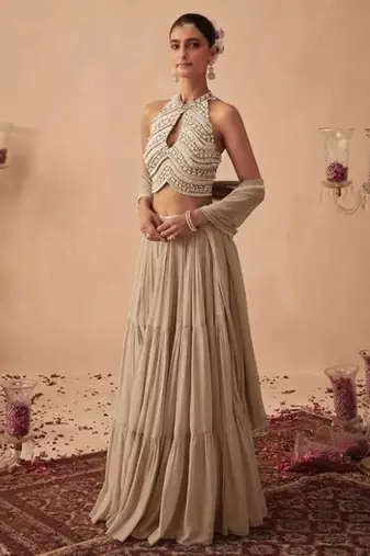 Beige Handwork Goergette Lehenga Set