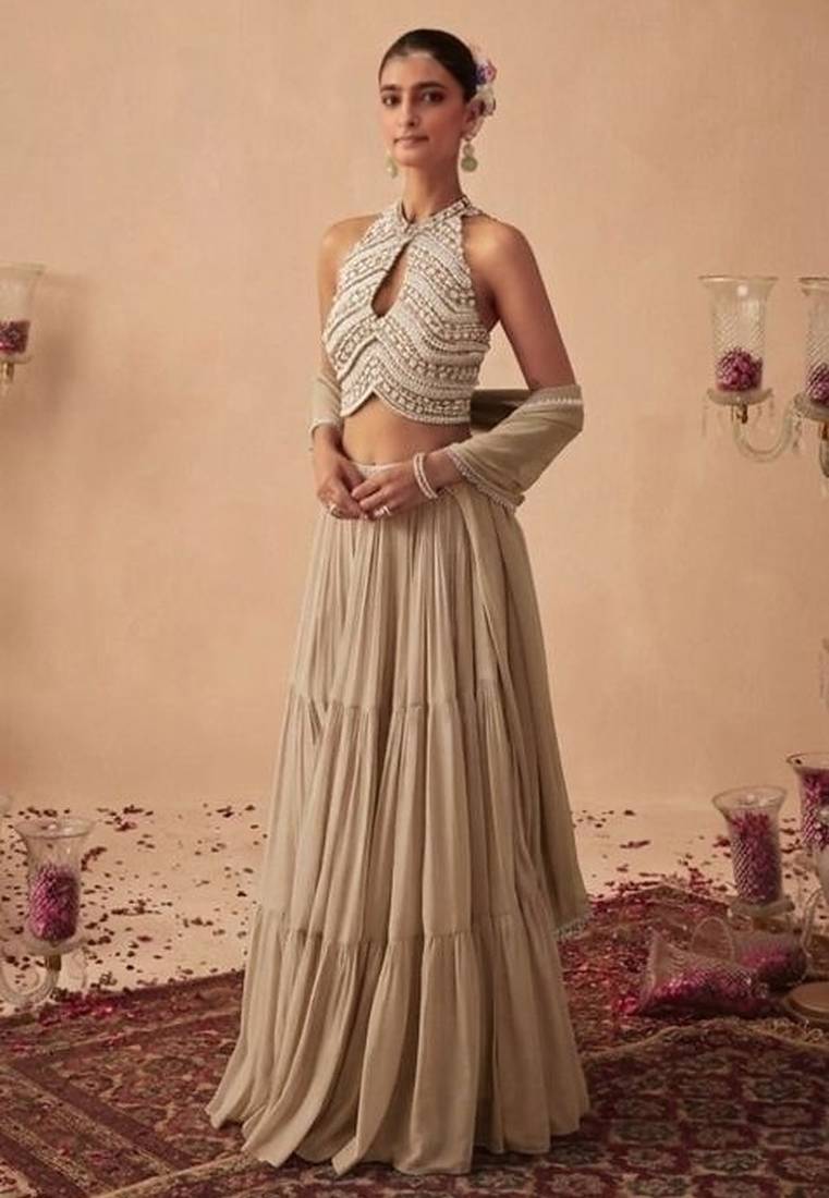 Beige Handwork Goergette Lehenga Set