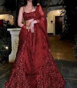 Red Sequin Net Lehenga Set