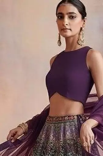 Purple Embroidered Crepe Lehenga Set
