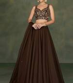 Deep Brown Embroidered Georgette Lehenga Set