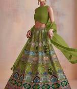 Green Embroidered Crepe Lehenga Set