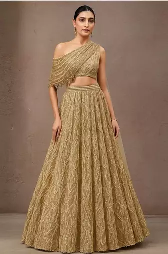 Golden Embroidered Net Lehenga Set