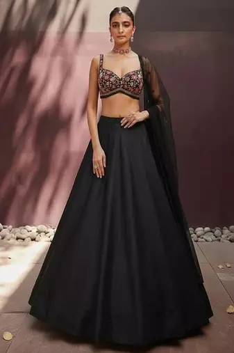 Black Embroidered Silk Lehenga Set