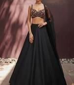 Black Embroidered Silk Lehenga Set