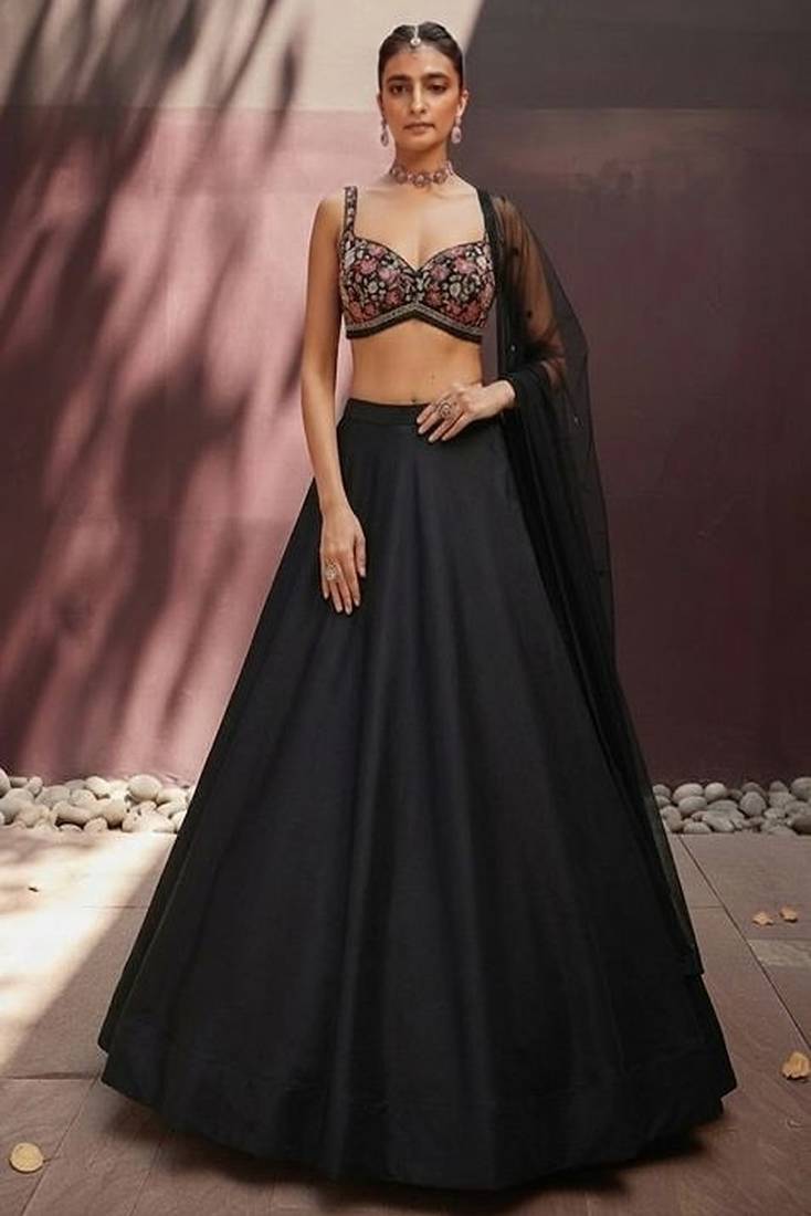 Black Embroidered Silk Lehenga Set