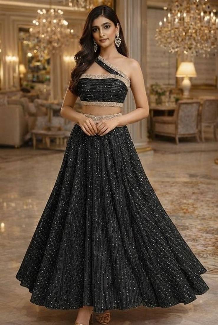 Black Sequin Embellished Shimmer Lehenga Set