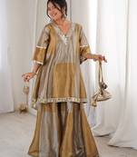 Gold tissue mirror and coding embroidery work kurta with pant and designer batwa