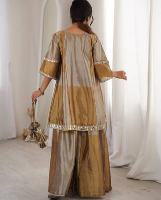 Gold tissue mirror and coding embroidery work kurta with pant and designer batwa 2