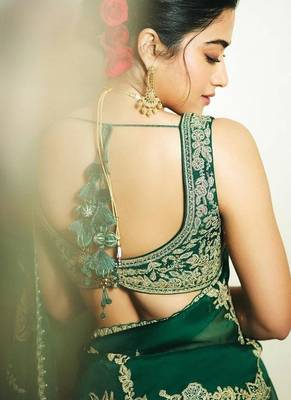 green heavy embroidered organza party wear saree 2