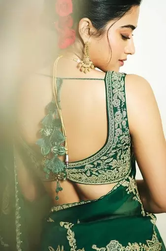 green heavy embroidered organza party wear saree
