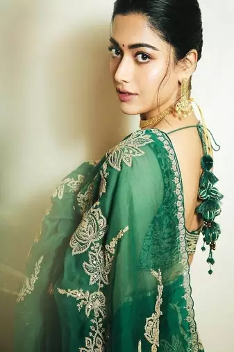 green heavy embroidered organza party wear saree