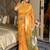 Mustard woven zari buti & peacock pallu work silk blend fabric traditional festive style paithani style saree