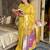 Yellow woven zari buti & peacock pallu work silk blend fabric traditional festive style paithani style saree