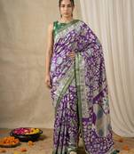 Purple heavy woven zari floral & traditional motifs work silk blend fabric traditional grand festive style