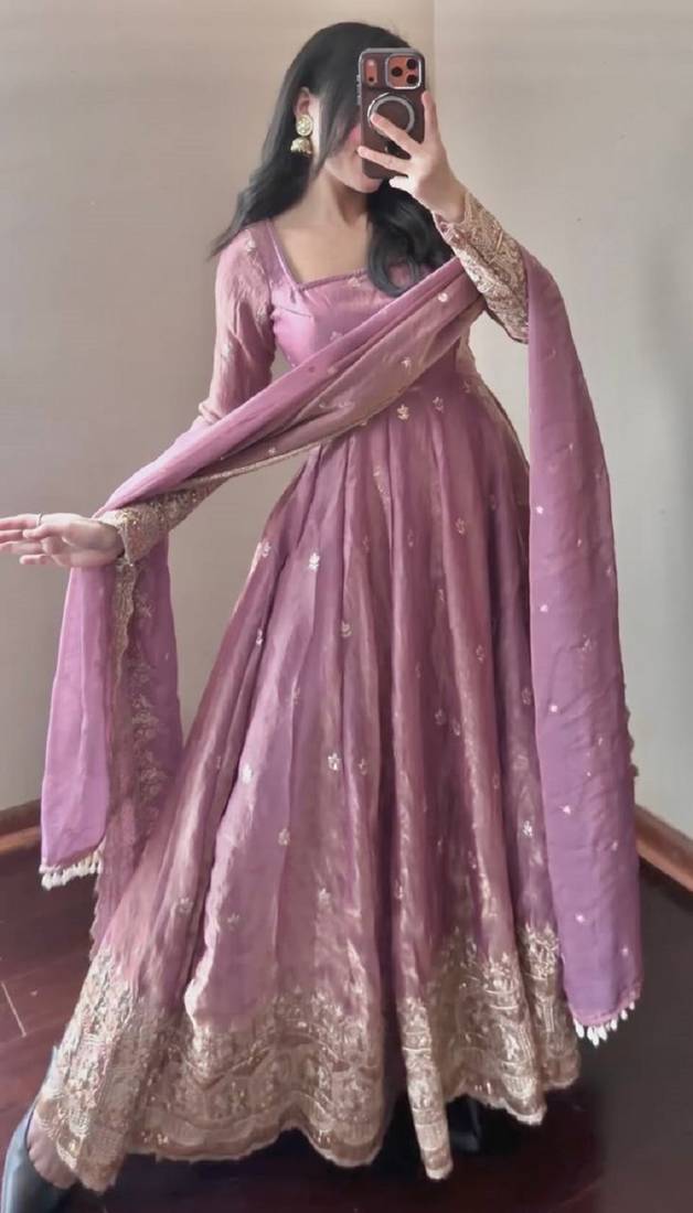 Onion fendy silk designer heavy work wedding wear long gown