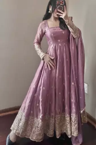 Onion fendy silk designer heavy work wedding wear long gown