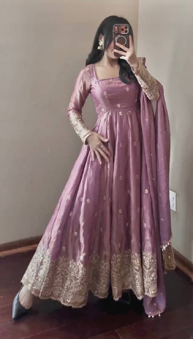 Onion fendy silk designer heavy work wedding wear long gown