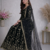 Black fendy satin heavy embroidery work long wedding wear gown