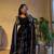 Black fendy satin heavy embroidery work long wedding wear gown