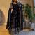 Black fendy satin heavy embroidery work long wedding wear gown