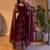 Maroon fendy satin heavy embroidery work long wedding wear gown