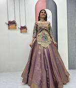 Mauve Color Embroidery Thread and Sequence Work Satin Silk Lahenga Choli Set