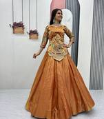 Yellow Color Embroidery Thread and Sequence Work Satin Silk Lahenga Choli Set