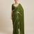Olive green laced mul cotton saree set