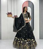 Black Color Embroidery Thread & Sequence Work Vichitra Silk Lahenga Choli Set