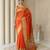 Orange with gold border contrast traditional peacock & triangle motifs work silk blend fabric rich ethnic festive wear