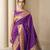 Purple with gold bpuder contrast traditional peacock & triangle motifs work silk blend fabric rich ethnic festive wear