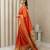 Orange with gold border contrast traditional peacock & triangle motifs work silk blend fabric rich ethnic festive wear