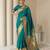 Teal with gold bteder contrast traditional peacock & triangle motifs work silk blend fabric rich ethnic festive wear