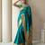 Teal with gold bteder contrast traditional peacock & triangle motifs work silk blend fabric rich ethnic festive wear