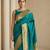 Teal with gold bteder contrast traditional peacock & triangle motifs work silk blend fabric rich ethnic festive wear