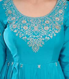 Blue Color Thread With Sequence Work American Silk Top Bottom Dupatta Set