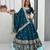 Teal Color Embroidery Sequence And Thread Work Vichitra Lahenga Choli Set