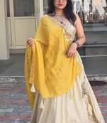 White Color Embroidery Thread and Sequence Work Chinon Silk Lahenga Choli Set