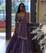 Lavender Color Embroidery Thread and Sequence Work Chinon Lahenga Choli Set