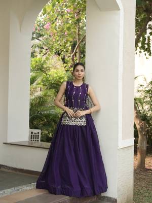 Purple Color Plain With Pleating Lehenga With Blouse Jacket Fully Stitched Set 1