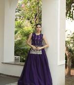Purple Color Plain With Pleating Lehenga With Blouse Jacket Fully Stitched Set