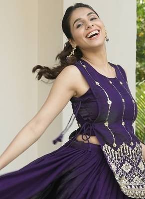 Purple Color Plain With Pleating Lehenga With Blouse Jacket Fully Stitched Set 2