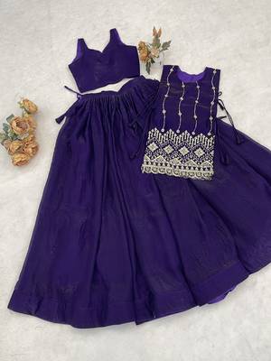 Purple Color Plain With Pleating Lehenga With Blouse Jacket Fully Stitched Set 4