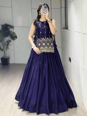 Purple Color Plain With Pleating Lehenga With Blouse Jacket Fully Stitched Set 1