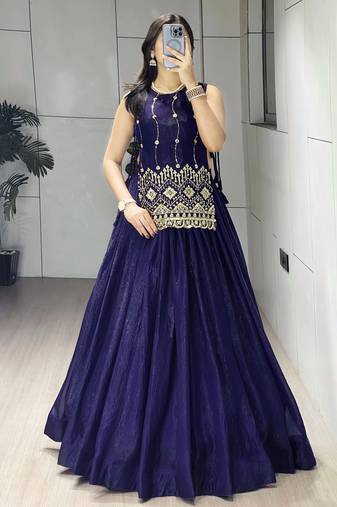 Purple Color Plain With Pleating Lehenga With Blouse Jacket Fully Stitched Set