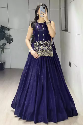 Purple Color Plain With Pleating Lehenga With Blouse Jacket Fully Stitched Set