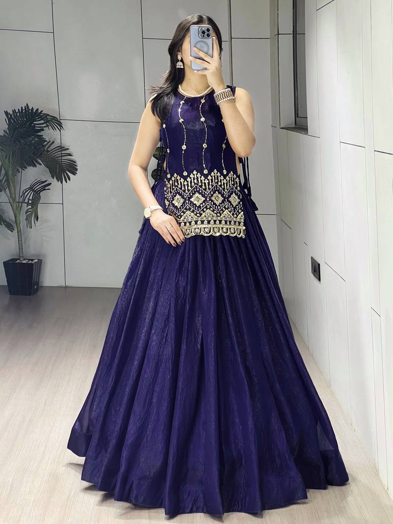 Purple Color Plain With Pleating Lehenga With Blouse Jacket Fully Stitched Set