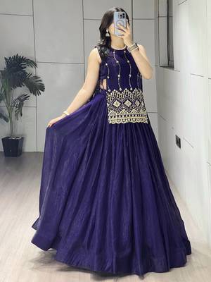 Purple Color Plain With Pleating Lehenga With Blouse Jacket Fully Stitched Set 2